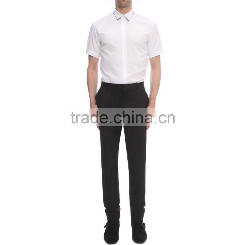 2015 KAIYA double collar contrast stripe fancy short sleeve button front dress shirt bank office wearing