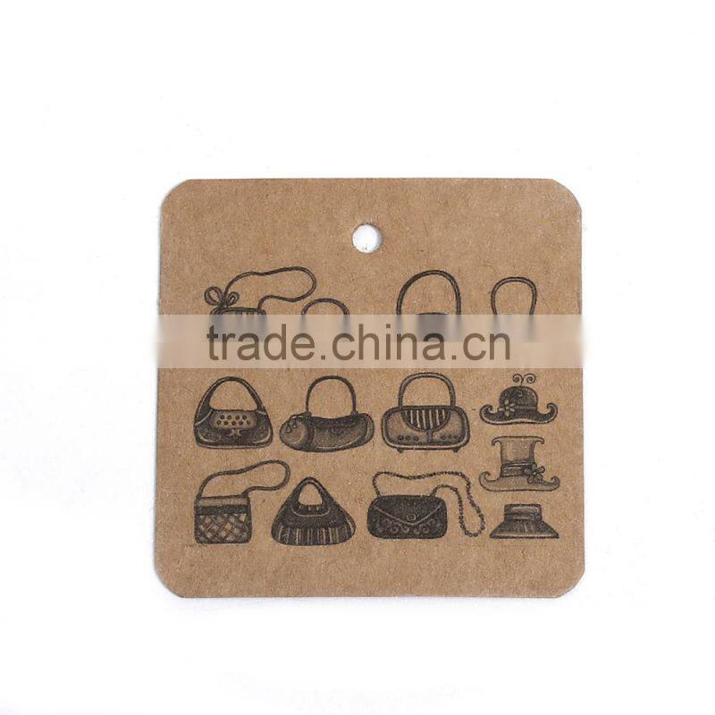 Paper Label Tags Square Brown Handbag Pattern 5cm(2") x 5cm(2"), 1 Piece