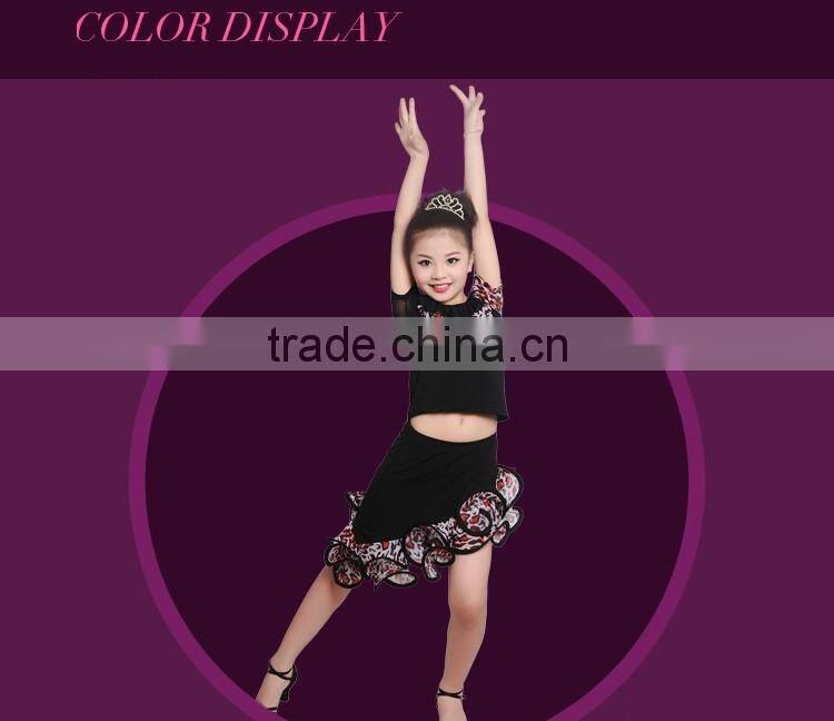 2016 Children Girls Ballroom Performance Latin Dance Skirt Kid Suit Unequal Leopard Dance Dress