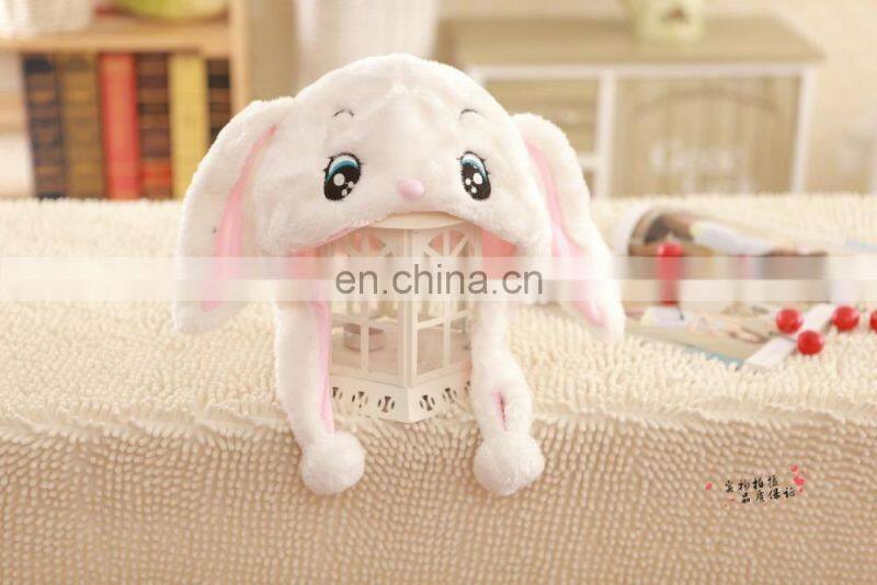 lovely plush animal design head hat white rabbit plush winter hat for kids with long ears
