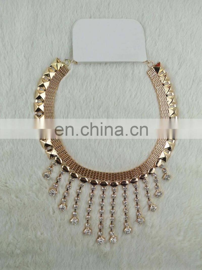 jewelry handmade high quality decoration for collars sparkle rhinestone crystal gold necklace for collar