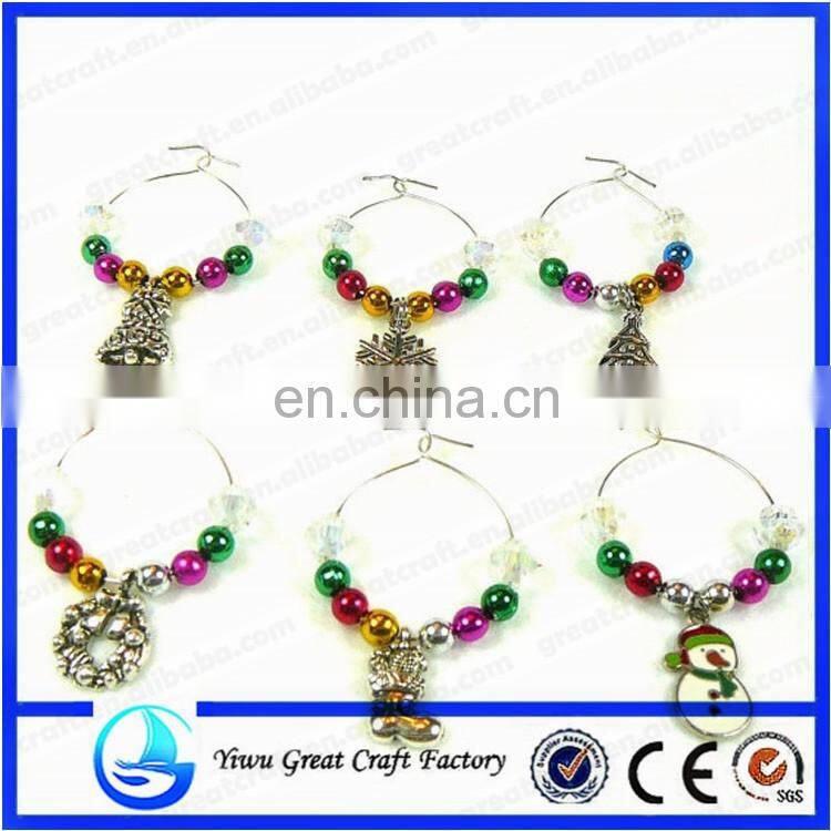 Christmas Wine Glass Charms - Clear Quartz with Festive Red and Silver Beads