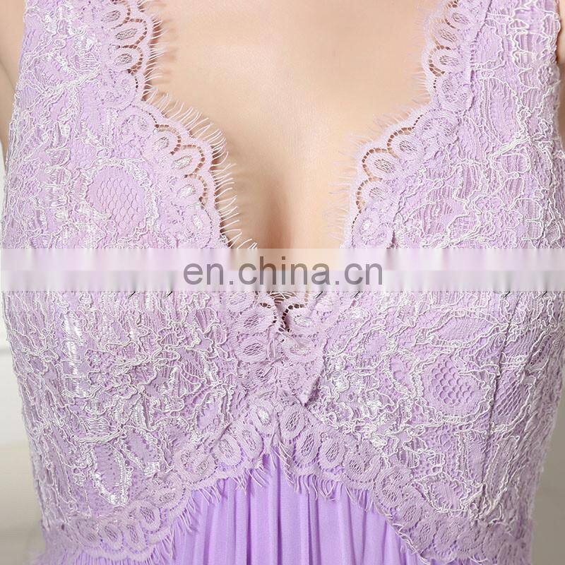 Wholesale Elegant V Neck Lace Top Chiffon Simple Long Evening Dresses SD386