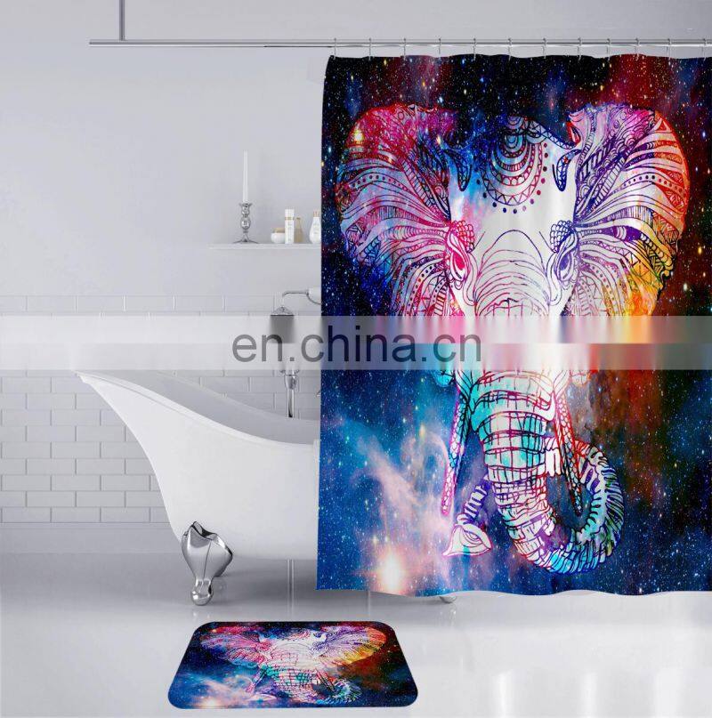 Artist Painting Elephant Heaf Galaxy Polyester Fabric Shower Curtain