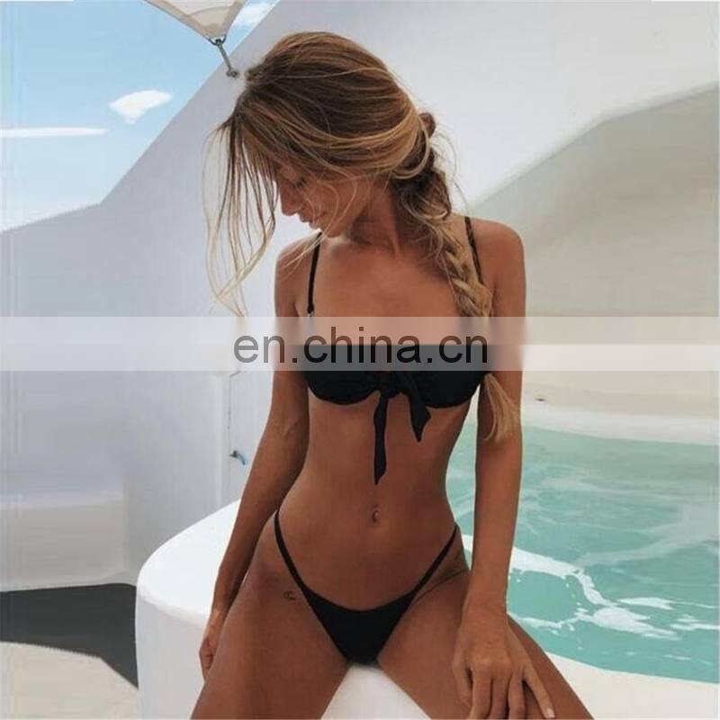 4 Color Black Blue Yellow White Low Waist Push Up Bikinis Sexy Backless Thong Bikinis 2019 New Arrival Women Two Pieces Swimsuit