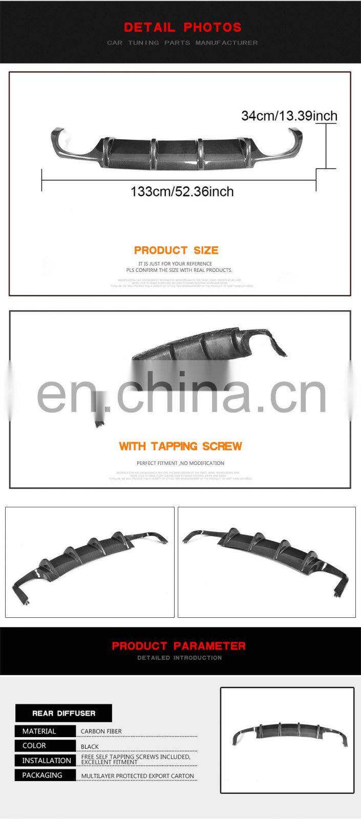 Carbon Fibre Rear Diffuser for Volkswagen VW Scirocco R 15-18