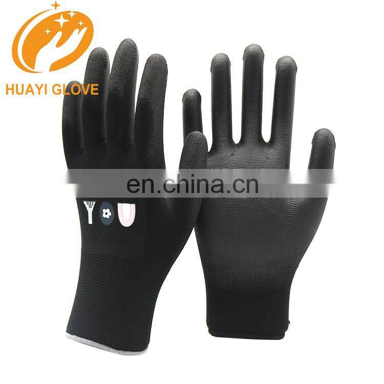 Lightweight Previous Work Hand Black Polyester/ Nylon PU Coated Work Gloves