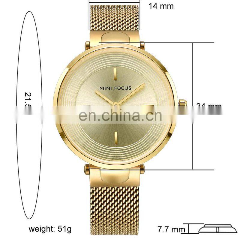 MINI FOCUS MF0195L Lady's Fashion&Casual Japan Quartz Watch Simple Style Stainless Steel Band Business Watch