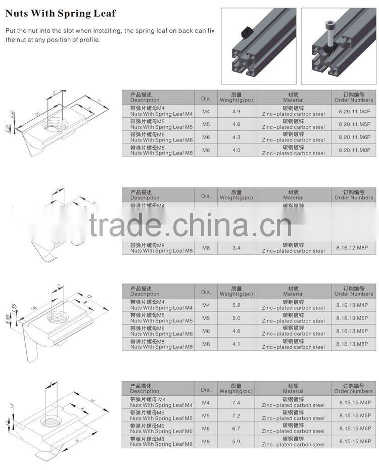 M4 Roll-in T Slot Nut with Spring Leaf Elastic Nut for 40 serie Aluminum Profile Slot 8
