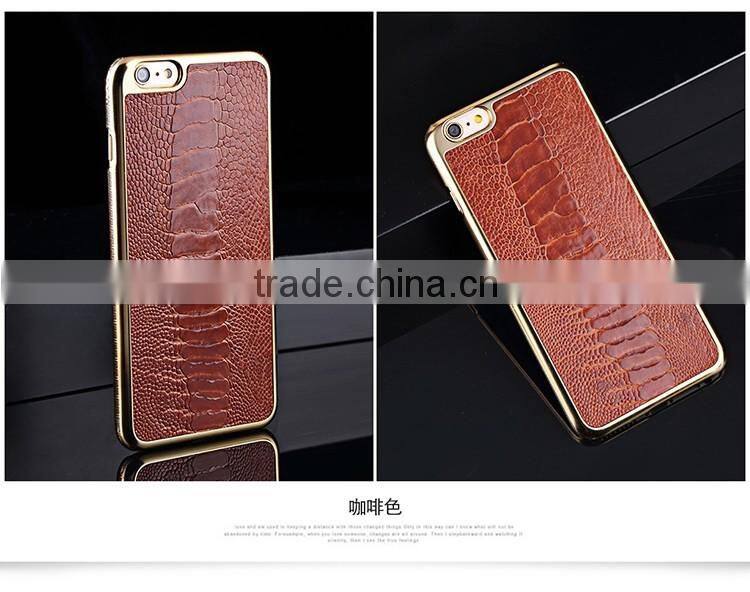 Luxury genuine ostrich leg leather case for iphone 6 with gold frame