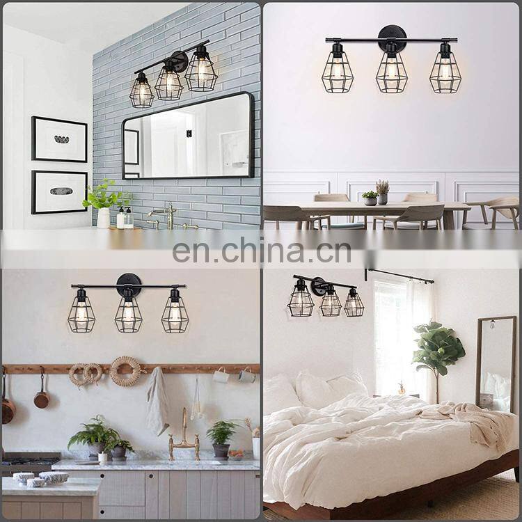 Amazon Hot Selling American Style Retro Wrought Iron Industrial Wall Lamp Creative Restaurant Cafe 3 Head LED Wall Lights