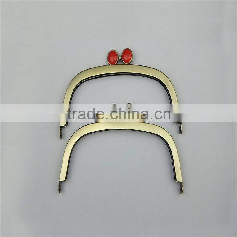16*6.5cm antique brass metal purse frames red kiss clasp