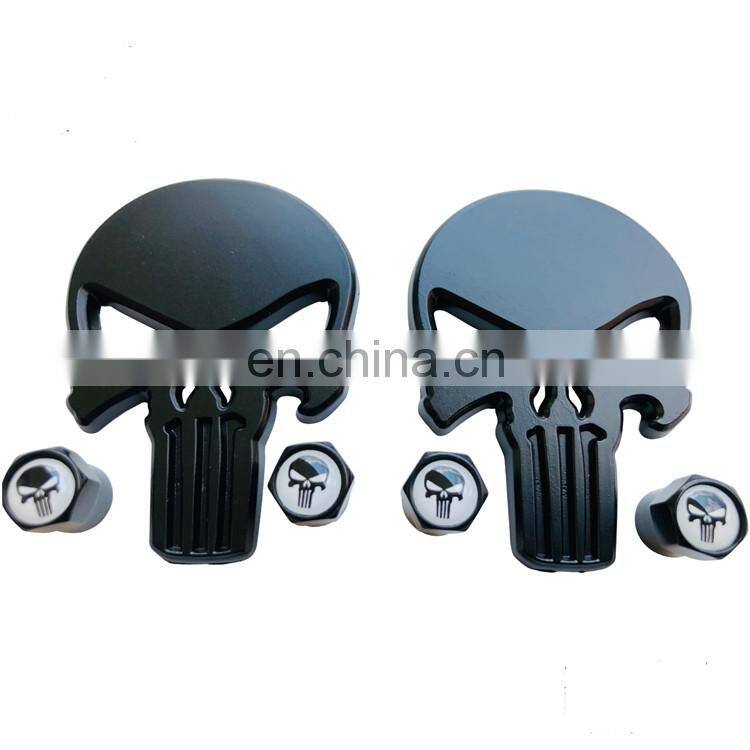 Skull Emblem Decals 2.2" Dome Punisher Wheel Center Cap Sticker with tire valve caps