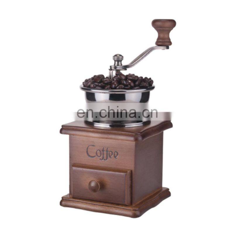 Classic Manual Coffee Bean Grinder Mill Old Fashioned Wooden Design Spices Nuts