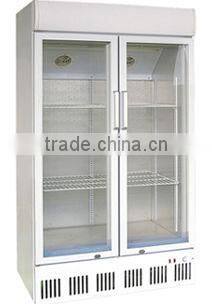 upright commercial sliding door open supermarket display fridge