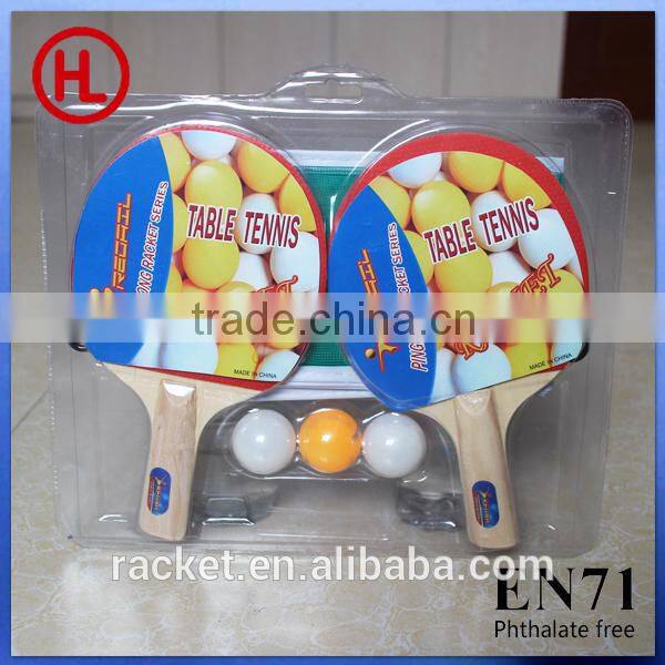 promotional desktop poplar wooden ping pong table tennis racket set with 3 table tennis balls wholesale