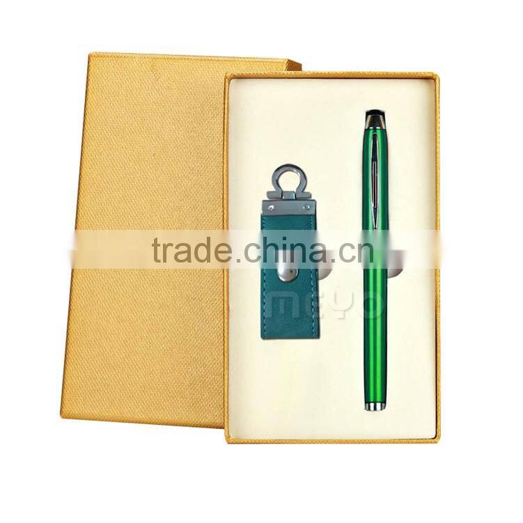 USB flash drive key chain and metal pen gift set box corporation gift