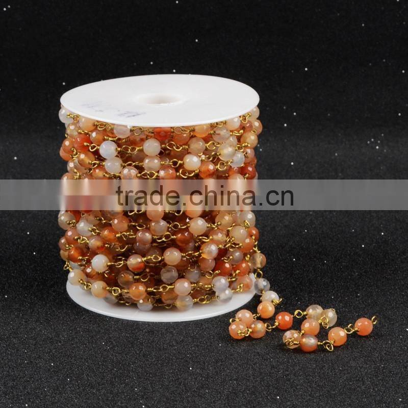 Gemstone Bead Chain Round Red Agate Bead Necklace Chain Wire Bracelet Chain Jewelry Making