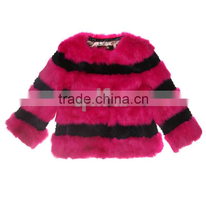 QD30538 Plus Size Intimate Winter Apparel Shearing Black White Rabbit Fur Lady Jacket