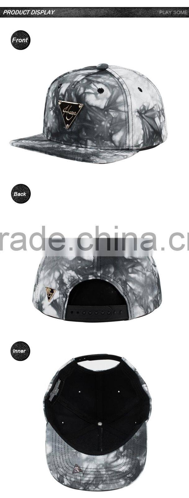 Fashion metal plate tie dyed snapback cap