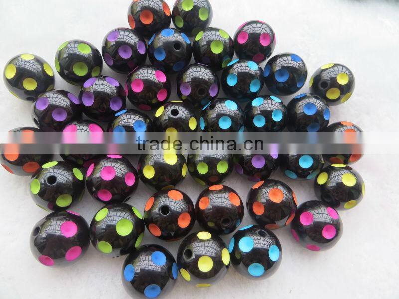 Jewelry 20mm Black with Lime Green Color beads HalloweenResin Polka Dot Beads for bulk bubblegum beads chunky necklace