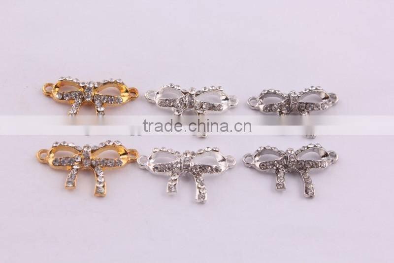 2014 bow crystal rhinestone connector charms ! wholesale alloy glitter silver Connector for bracelet making!!