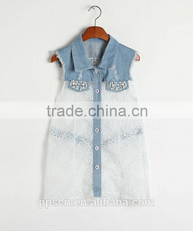 Fashion jean lace sleeveless shirt, denim shirt