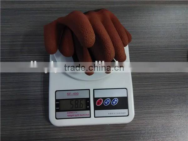13 gauge 58g brown foam rubber coated brown nylon work gloves