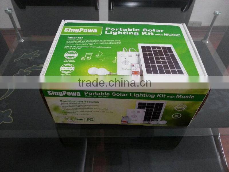 5W portable solar lighting system with FM radio music blue teeth/usb rejector/phone charge