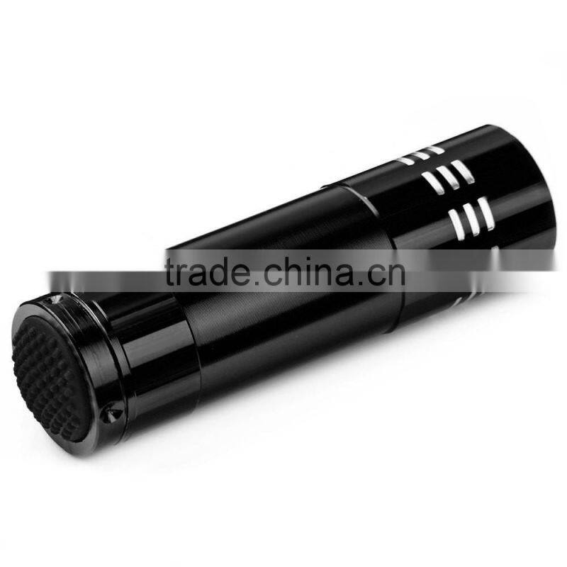 Camping Mini 9 LED flashlight high power 9 leds flash light Black Hiking Torch Lamp Flashlight use 3* AAA battery