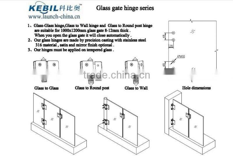 stainless steel 316 glass hingefor 1/2'' pool fencing gate soft closing pivot hinge