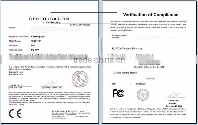 Extra-Long Range Smart Stack Coaster Pager/Wireless Slim Coaster Queue Calling Equipment