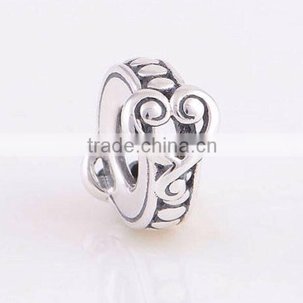 European bracelet 925 Sterling Silver heart twist spacer beads