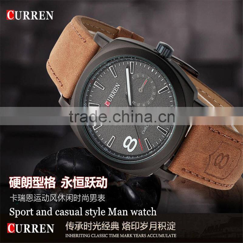 2015 waterproof Sport style Man original Curren watches Luxury Band Leather Strap quartz Clock 43mm Dial Vintage