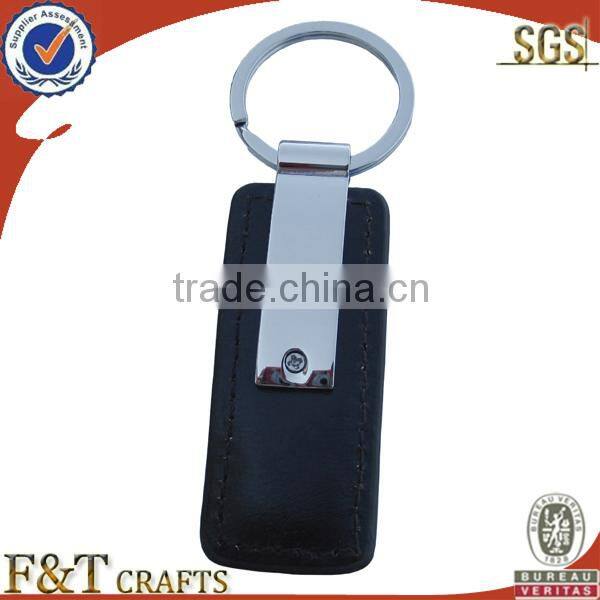 zinc alloy plain real leather custom shape keychain with strap for men