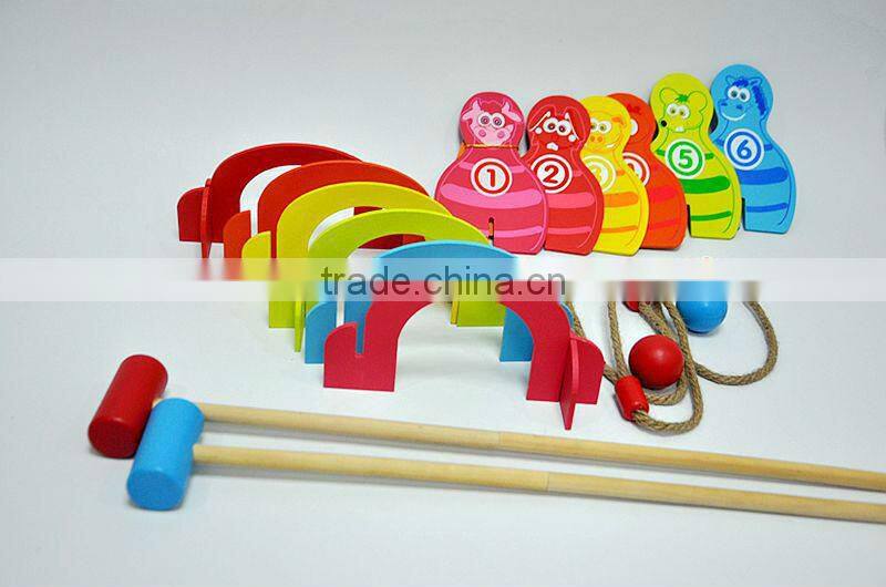Indoor/outdoor kids sport wooden toy/2 player ring toss game/croquet set