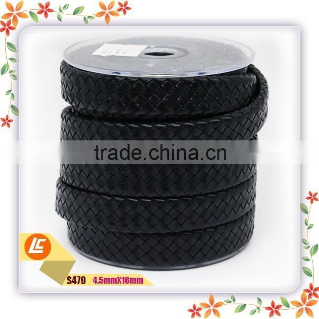 14mm Width and 6mm Thick Black Flat Braided Leather Cord High Quality