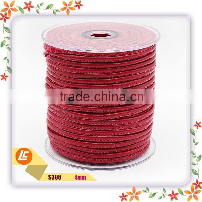 Red nappa sheepskin leather cord with outer stitched for fashion jewelry findings
