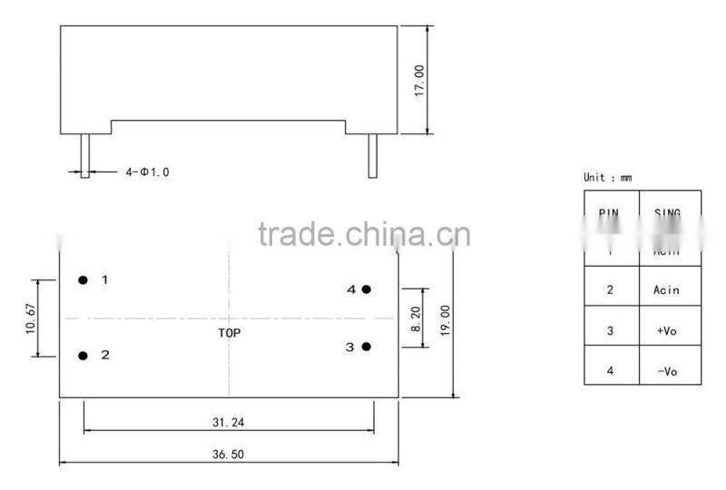 2.5W 3Wmax Single Output 120v ac to 9v dc converter PA-A series
