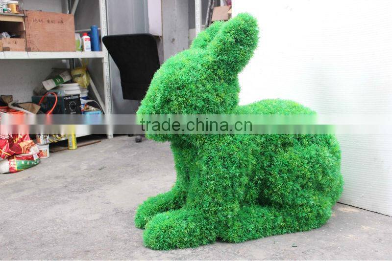 Artificial green plant topiary rabbit shape for garden decoration