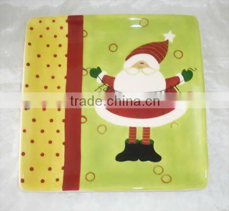 Christmas plate,square santa plate, dolomite santa plate