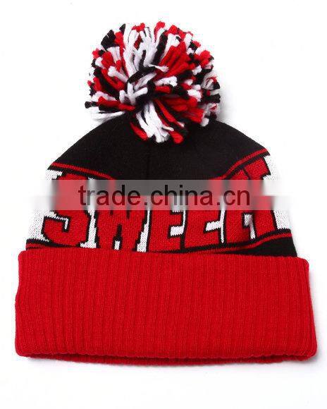 Custom Pompom Beanie Hats Jacquard Knitted Beanies with Top Ball