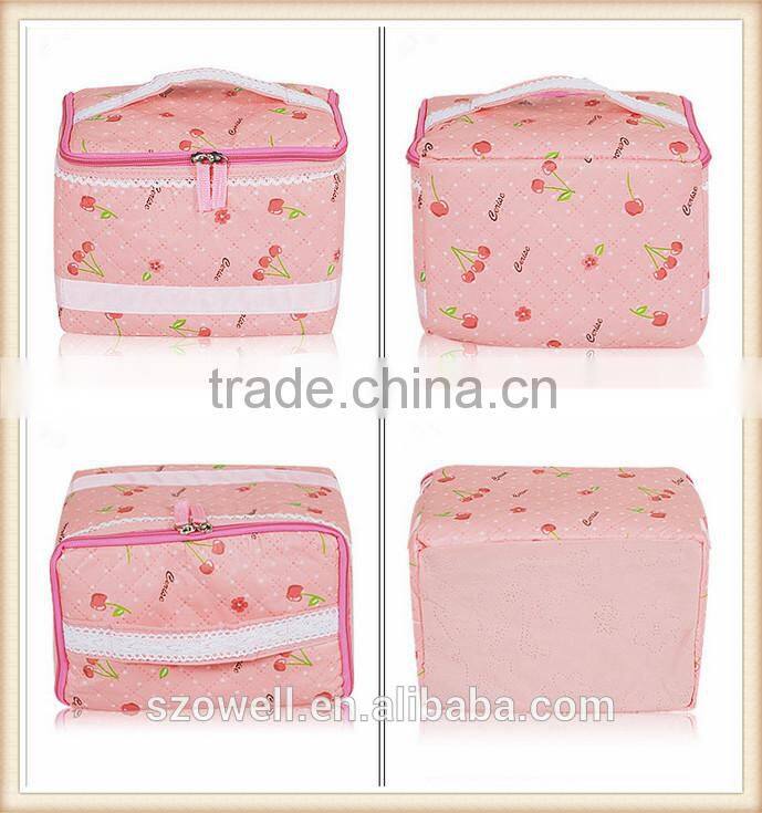 Hot cosmetic cases promotional bag lovely pink cherry big cosmetic case for lady