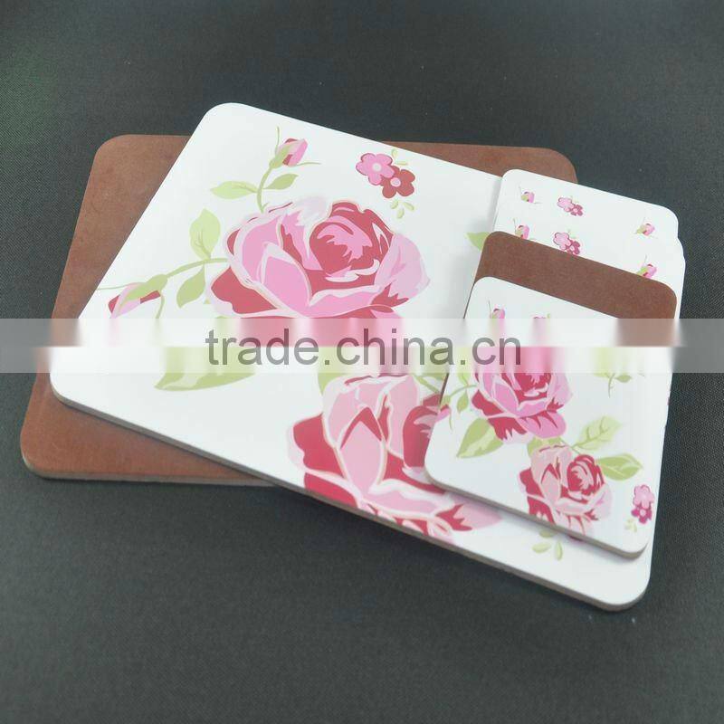 Hot sell MDF table mat with flock dusted paper