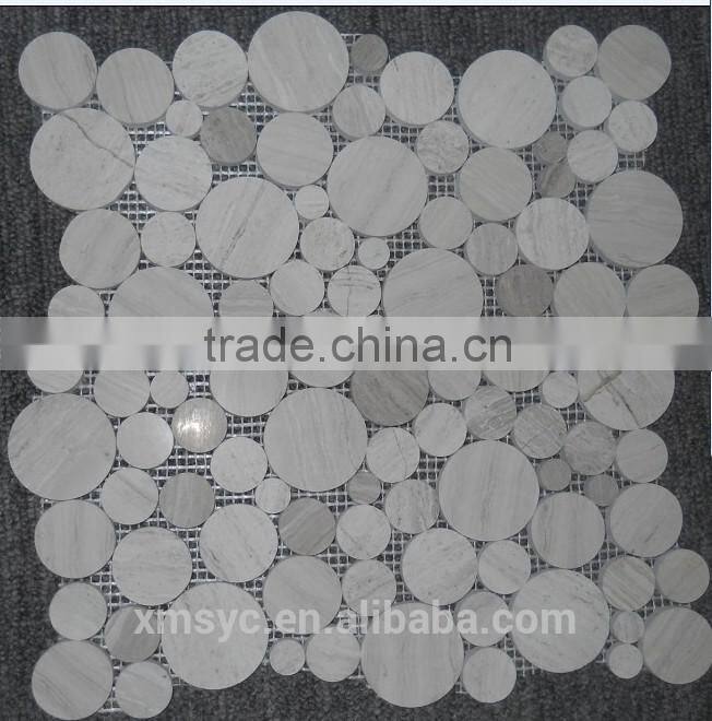 white cream marble mosaic, white woodvein marble mosaic, round marble mosaic