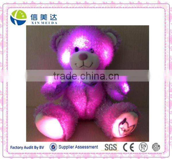 Lavender bear colorful shining led light recording teddy bear plush toy