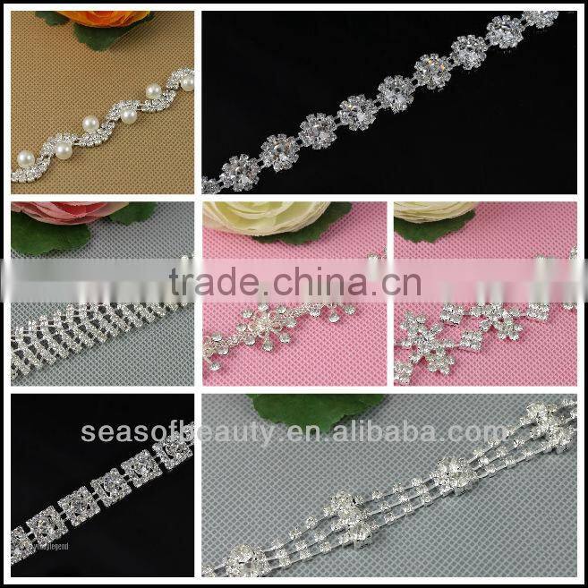 30mm crystal wedding leaf shape bead trim for bridal sash R2319
