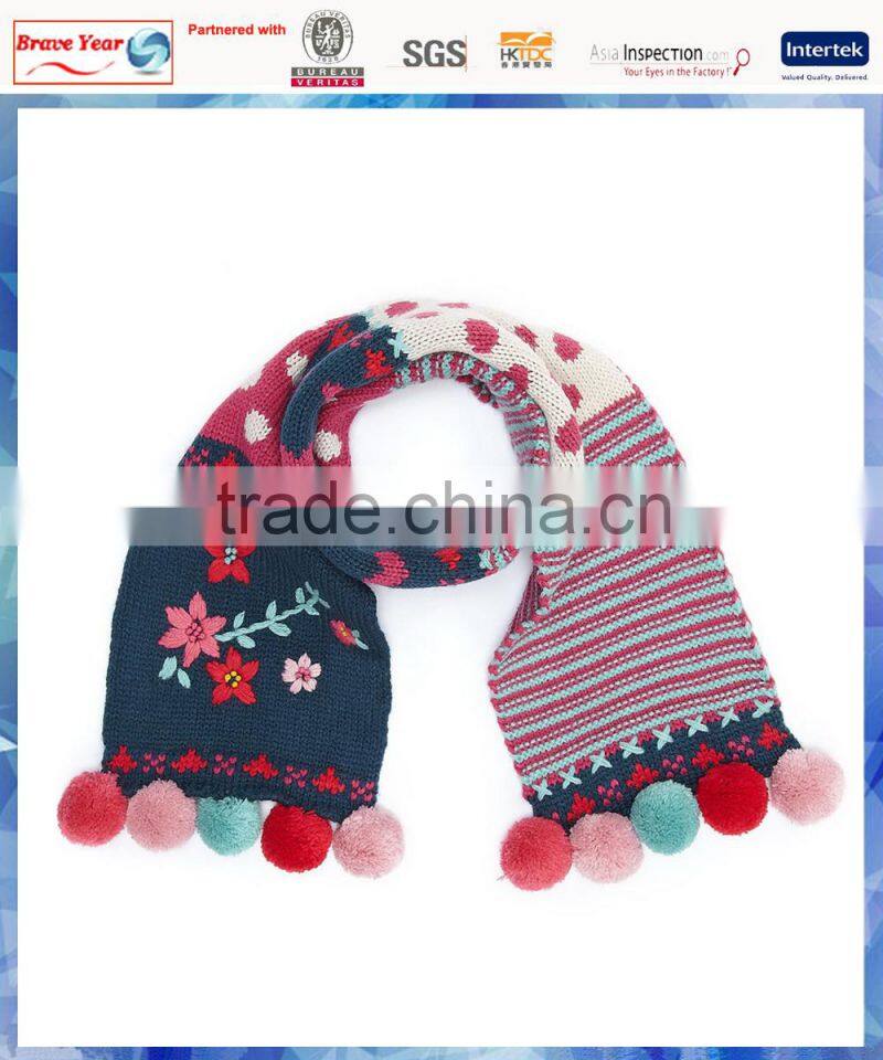 pom pom tassels design knit scarf,multicolor knitted scarf ,flower scarf knitting pattern