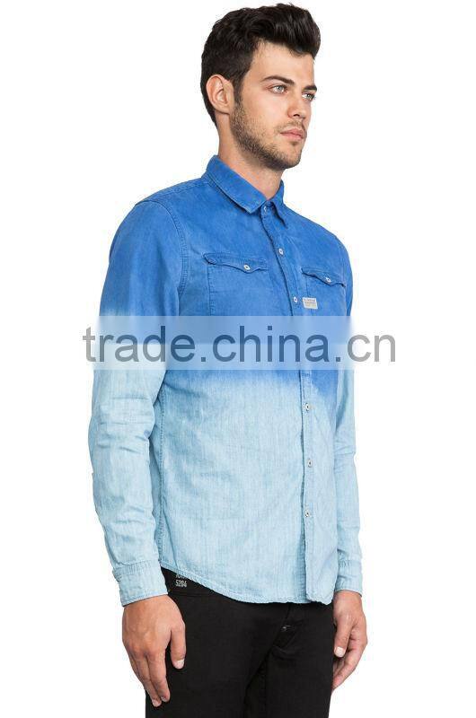 new arrival men shirt ombre washed denim shirt (JXF041)
