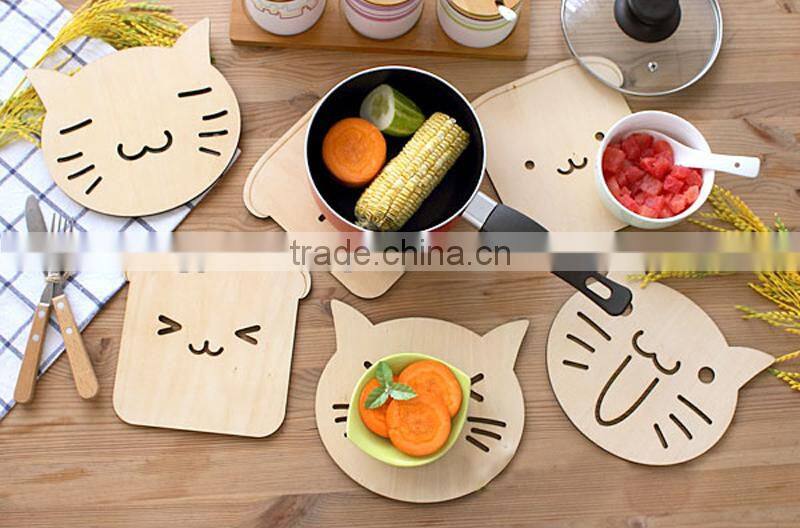 plywood carved cartoon animal shape wooden cup coaster cup saucers